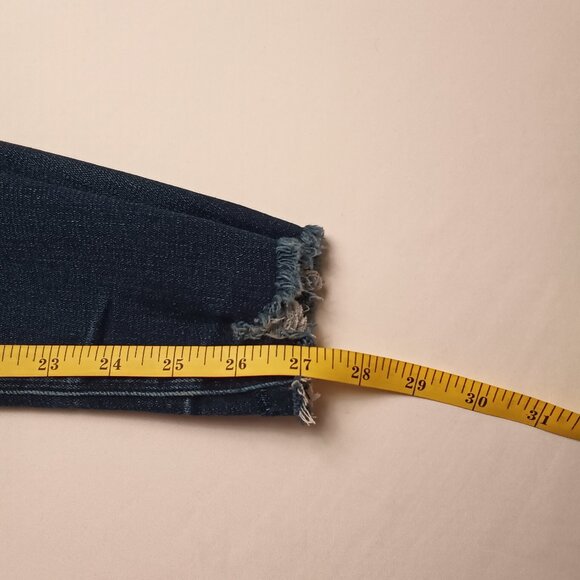 Express Jeans Size 10 Mid Rise Skinny Leg Dark Wash Chewed Edge Hem - Picture 9 of 10